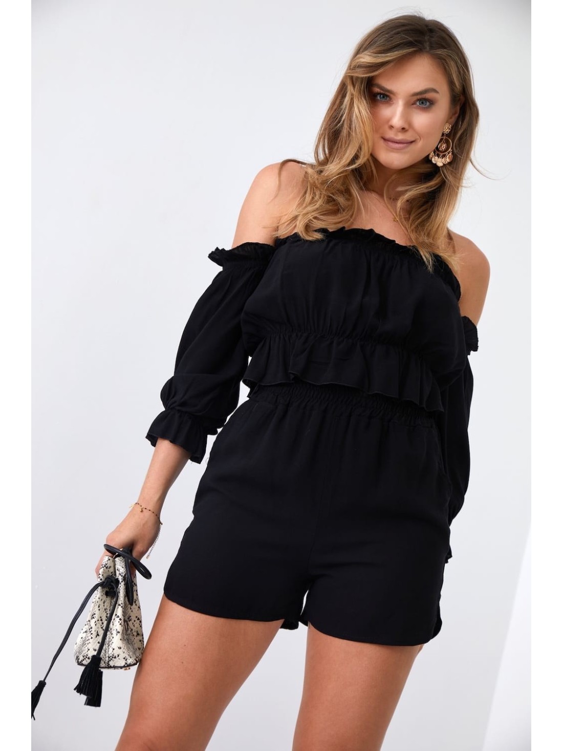 Damen-Sommerset aus Bluse und Shorts schwarz 12280 – Online-Shop – Boutique